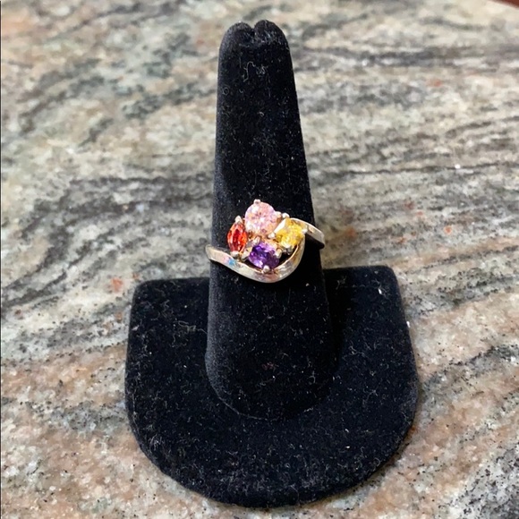 Sterling Silver Ring with Multicolored Gemstones - Picture 1 of 8